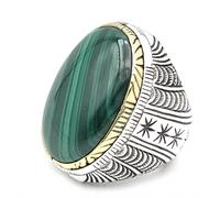 925 Sterling Silver Malachite Ring - unisex - Jalan Jalan - Rings - Multicolor - 56 MM - Accessories 56 MM
