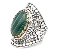 925 Sterling Silver Malachite Ring - unisex - Jalan Jalan - Rings - Multicolor - 58 MM - Accessories 58 MM