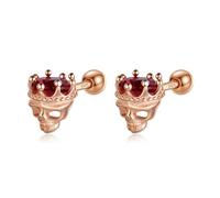 925 Sterling Silver Man/women Red Zircon Crown Skull Head Screw Stud Earrings For Girls Party Jewelry