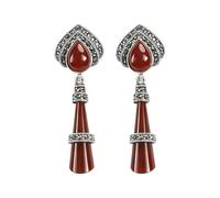 925 Sterling Silver Marcasite Chalcedony Drop Earrings Vintage Thai Silver Dangle Earrings for Women