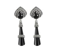 925 Sterling Silver Marcasite Chalcedony Drop Earrings Vintage Thai Silver Dangle Earrings for Women