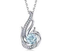 925 Sterling Silver March Birthstone Created Aquamarine Necklace for Women Phoenix Necklaces Birthday Anniversary Jewellery Gifts for Women Girls, Adjustable Chain