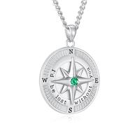 925 Sterling Silver Mens Compass Birthstone Necklace, Birthday Gifts for Men, CZ Diamond Pendant Jewelry for Him on Anniversary, Valentine's Day, Christmas, Love Present for Boyfriend Husband