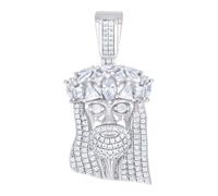 925 Sterling Silver Mens Trillion, Princess cut, Marquise Round Cubic Zirconia Jesus Religious Charm Pendant 36.9x18.9mm Wide Necklace for Men
