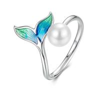 925 Sterling Silver Mermaid Tail Adjustable Ring For Women Girl, Lucky Animal Jewelry Gifts For Women