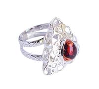 925 Sterling Silver Mexican Fire Opal Ring Cabochon 10x9mm Red Handmade Gemstone Jewelry Gift for Women Birthday Anniversary Christmas M 1/2, 53 (16.9)