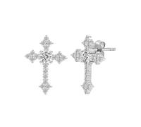 925 Sterling Silver Moissanite Cross Stud Earrings for Men Women Color D VVSI, 8.4*11.8mm(0.1ct*2)), Sterling Silver, Moissanite