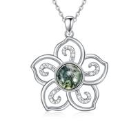 925 Sterling Silver Moissanite Flower Necklace Agate Opal Pearl Necklace Silver Moissanite Flower Pendant Necklace Festive Birthdays Gift for Women Friends Family and Lovers, Sterling Silver, No