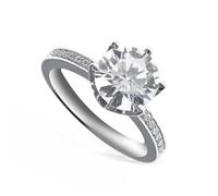 925 Sterling Silver Moissanite Ring - Six-Prong Solitaire with CZ Accent Band, UK Size L-P, Elegant Gift Jewellery