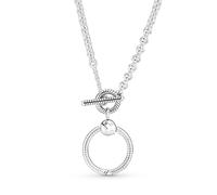 925 Sterling Silver Moments O Pendant T-bar Necklace For Women Bead Charm Diy Jewelry