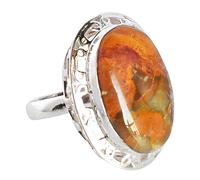 925 Sterling Silver Mookaite Ring Oval Round Marquise Cabochon 23x16mm Yellow Red Handmade Jewelry Gift for Women Birthday Anniversary Christmas M 1/2, 53 (16.9)