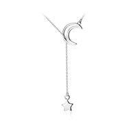 925 Sterling Silver Moon And Star Tales Chain Link Pendant Necklaces For Women Fine Jewelry