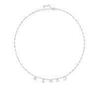 925 Sterling Silver Moon Star Global Charm Choker Long Chain Necklace Rock Punk Women Wedding Jewelry Gift (Silver)