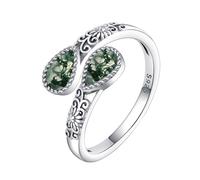 925 Sterling Silver Moss Agate Rings for Women Adjustable Sunflower Thumb Ring Vintage Antique Spoon Jewellery Gifts