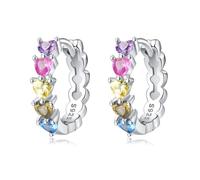 925 Sterling Silver Multi-Style Hoop Earrings for Women, Inlaid Crystal Bubble Gradient Heart Checkerboard Hoops, Hypoallergenic Jewellery for Sensitive Ears (Colorful Heart Gemstone Hoop Earrings)