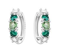 925 Sterling Silver Multi-Style Hoop Earrings for Women, Inlaid Crystal Bubble Gradient Heart Checkerboard Hoops, Hypoallergenic Jewellery for Sensitive Ears (Green Gradient Crystal Hoop Earrings)