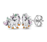 925 Sterling Silver Multicolor Enamel Rainbow Unicorn Stud Earrings for Little Girls and Preteens - Little Girls Dress Up Unicorn Stud Earrings - Unicorn Birthday Jewelry Gifts for Young Girls