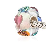 925 Sterling Silver Murano Lampwork Glass Charm Flower Charm Leaf Charm for Pandora Charm Bracelet