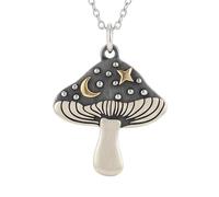 925 sterling silver mushroom with bronze moon and star |LK_NLC_02960 | necklace. crescent moon shroom hunter. food forager chef gift. fairytale gardener with 18 inch chain