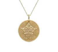 925 Sterling Silver My King Crown Pendant Necklace Gold |LK_NLC_00802 | plated 28mm round engraved crown pendant with 18 inch cable chain inspirational symbol jewelry gift for