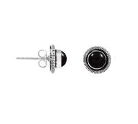 925 Sterling Silver Natural 6mm Round Black Onyx Stud Earrings for Women | Cabochon Gemstone Vintage Oxidized Stud Earrings