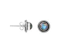 925 Sterling Silver Natural 6mm Round Labradorite Stud Earrings for Women | Cabochon Gemstone Vintage Oxidized Stud Earrings