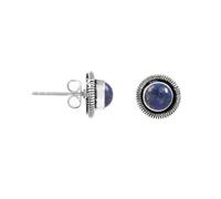 925 Sterling Silver Natural 6mm Round Lapis Lazuli Stud Earrings for Women | Cabochon Gemstone Vintage Oxidized Stud Earrings