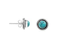 925 Sterling Silver Natural 6mm Round Turquoise Stud Earrings for Women | Cabochon Gemstone Vintage Oxidized Stud Earrings