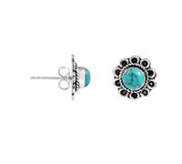 925 Sterling Silver Natural 6mm Turquoise Floral Stud Earrings for Women