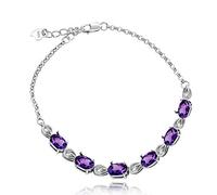 925 Sterling Silver Natural Amethyst Bracelet Oval Cut Purple Crystal Gemstone Link Bracelet Platinum Plated FB054-Amethyst-Silver
