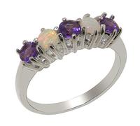 925 Sterling Silver Natural Amethyst & Opal Womens Eternity Ring - Size R -Sizes J to Z Available