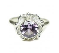 925 Sterling Silver Natural Amethyst Round Faceted Adjustable Ring for Women | Vintage Bohemian Floral Solitaire Promise Engagement Ring | Anniversary Birthday Mother's Day Gift for Her In Size R