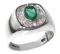 925 Sterling Silver Natural Emerald & Diamond Mens Signet Ring - Size V -Sizes N to Z Available