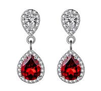 925 Sterling Silver Natural Garnet Dangle Earrings Teardrop Crystal Earrings for Women Girls FR015-Garnet-Silver