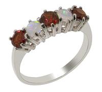 925 Sterling Silver Natural Garnet & Opal Womens Eternity Ring - Size Q -Sizes J to Z Available