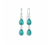 925 Sterling Silver Natural Gemstone Dangle Earrings, Double Teardrop Cabochon, Minimalist Hook Style, Handmade, Garnet, Rose Quartz and Others 3 gm (Turquoise)