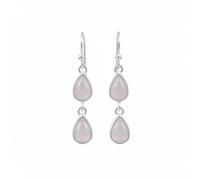 925 Sterling Silver Natural Gemstone Dangle Earrings, Double Teardrop Cabochon, Minimalist Hook Style, Handmade, Garnet, Rose Quartz and Others 3 gm (Rose Quartz)