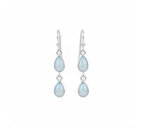 925 Sterling Silver Natural Gemstone Dangle Earrings, Double Teardrop Cabochon, Minimalist Hook Style, Handmade, Garnet, Rose Quartz and Others 3 gm (Milky Opalite)