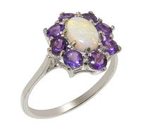 925 Sterling Silver Natural Opal & Amethyst Womens Cluster Ring - Size Y 1/2 -Sizes J to Z Available