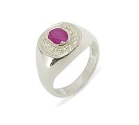 925 Sterling Silver Natural Ruby & Cubic Zirconia Mens Signet Ring - Size W -Sizes N to Z Available