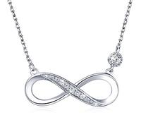 925 Sterling Silver Necklace - Billie Bijoux “Endless Love” Infinity Heart Pendant White Gold Plated Diamond Women Adjustable Necklace (A-silver)
