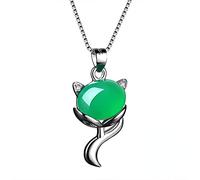 925 Sterling Silver Necklace Cute Little Fox Emerald Pendant Necklace Woman Wedding Gift