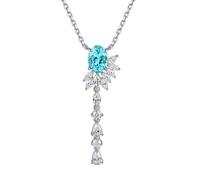 925 Sterling Silver Necklace for Women, Leaf Lake Blue Oval Lab Created Tourmaline Gemstone Pendant Chain 18 Inch