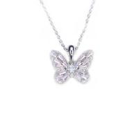 925 Sterling Silver Necklace for Women Trendy - Pink Butterfly Pendant Necklace with Cubic Zirconia Wings, Elegant Dainty Jewelry with RTT Jewelry Box