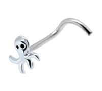 925 Sterling Silver Nose Stud Plain Polished Octopus Design - Hypoallergenic L-Shaped Piercing Jewellery