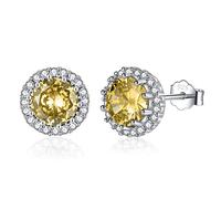 925 Sterling Silver November Birthstone Topaz Stud Earrings for Women, White Gold Plated Round Cubic Zirconia Stud Earrings, Birthday Gift Brides Bridesmaids Wedding Present