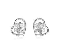 925 Sterling Silver Nurse Stud Earrings for Women Hypoallergenic Caduceus RN Nursing Earrings, Polished Gift for Nurses Healthcare Workers, Classic & Dainty Medical Jewellery