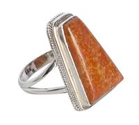 925 Sterling Silver Ocean Jasper Fancy Cabochon Ring | Handmade Red Gemstone Jewelry | 24x14mm Designer Silver Statement Ring for Women M 1/2, 53 (16.9)