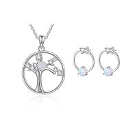925 Sterling Silver Opal Jewelry Sets Circle Stud Earrings For Women Tree Of Life Pendants Necklaces Jewelry Set