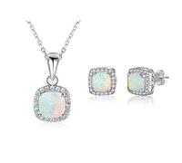 925 Sterling Silver Opal Jewelry Sets For Women Square White Opal Necklace Earrings Wedding Bridal Jewelry Sets